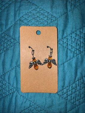 Angel Wing Drop Earrings - Amber Crystal